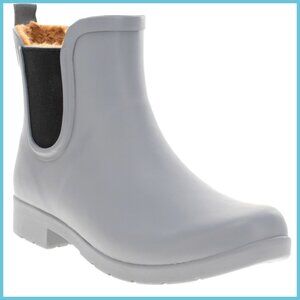 Waterproof Plush Chelsea Bootie, Slip-On Rain Ankle Boots, Rubber